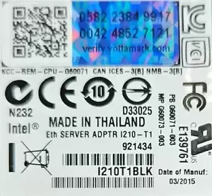 Intel Gigabit Ethernet Server Adptr I210-T1 Single Port I210T1BLK