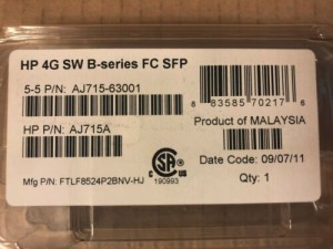 HP 4 GB SW Short Wave B-Series FC Fibre Channel SFP Transceiver AJ715A