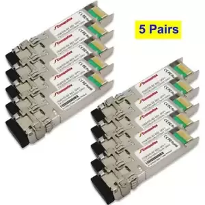 10PK (5 Pairs) - 10km 10G BiDi SFP+ Transceiver for Cisco ASA 5500-X Series
