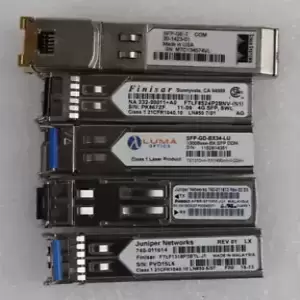 Lot of 5 Misc Cisco Finisar Juniper SFP-GE-T SFP-GD-BX34-LU SFP Transceivers