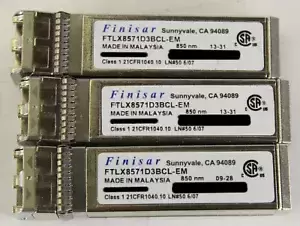 Lot of 3 Finisar FTLX8571D3BCL-EM Class 1 850nm 10Gb SFP Transceiver Module